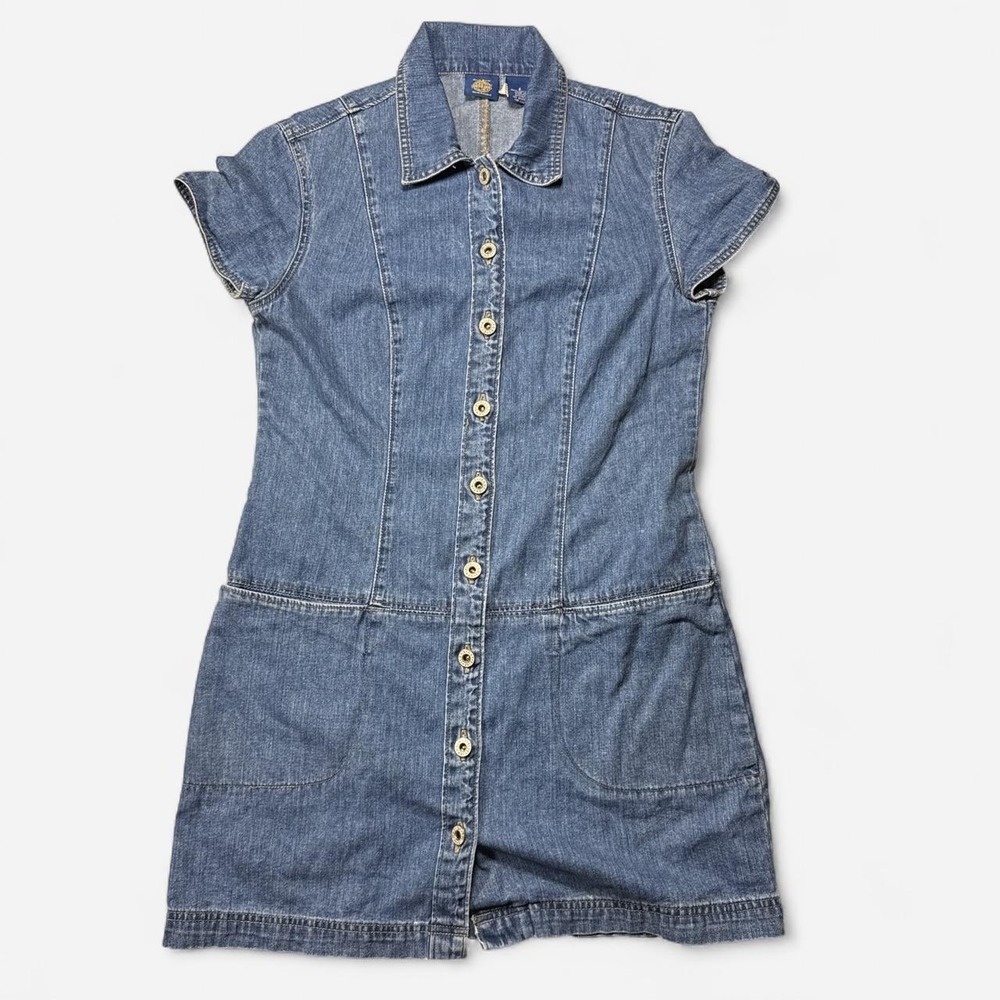 Vintage Y2K Gap denim button-up mini dress with pockets, women's 6